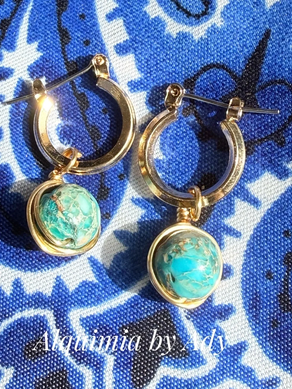 Luxury mini Gold hoops and Turquoise Drop Earrings